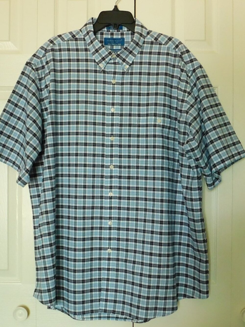 TOWNCRAFT Mens Blue Plaid Button Down Shirt  Wrinkle Free Preppy Dadcore 2XLT